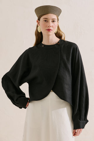 Linen Cape Style Shirt Black