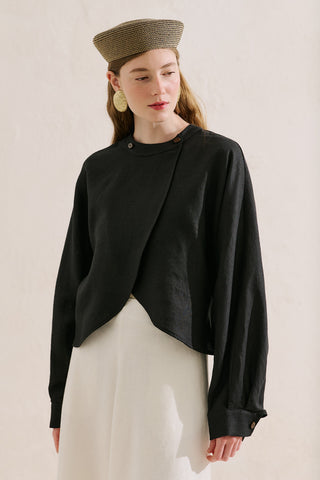 Linen Cape Style Shirt Black