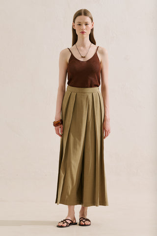 Linen Blend Skirt Effect Trousers Camel