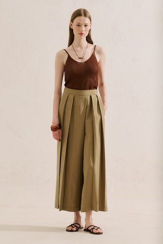 Linen Blend Skirt Effect Trousers Camel