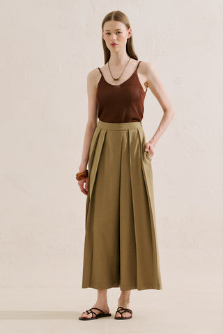 Linen Blend Skirt Effect Trousers Camel