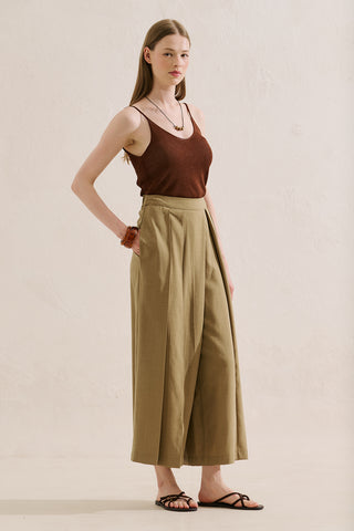 Linen Blend Skirt Effect Trousers Camel