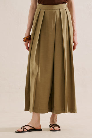Linen Blend Skirt Effect Trousers Camel