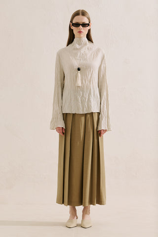 Linen Blend Crinkled Cropped Blouse Natural