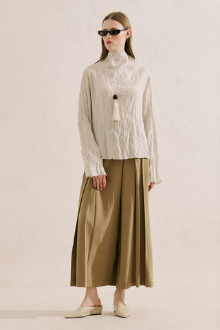 Linen Blend Crinkled Cropped Blouse Natural