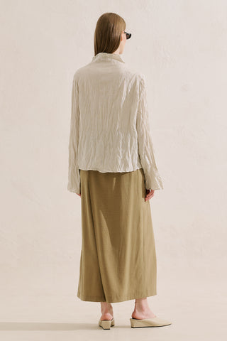 Linen Blend Crinkled Cropped Blouse Natural