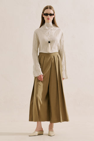 Linen Blend Crinkled Cropped Blouse Natural