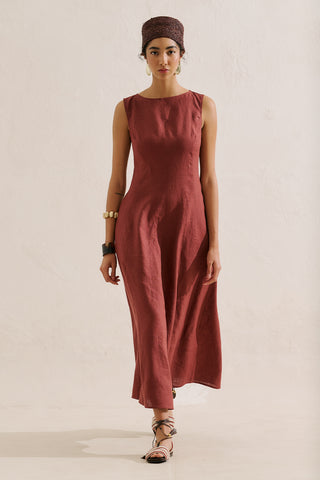 Draped Linen Dress Copper