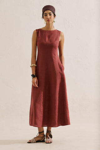 Draped Linen Dress Copper