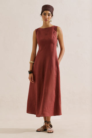 Draped Linen Dress Copper