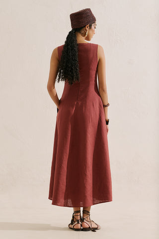 Draped Linen Dress Copper