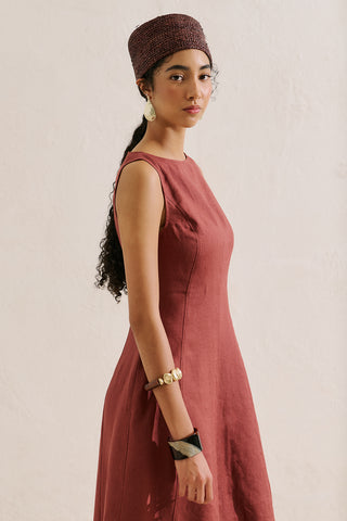 Draped Linen Dress Copper