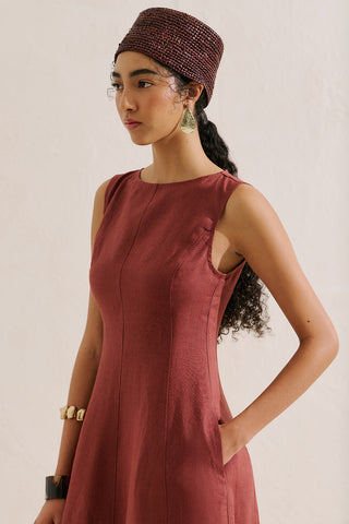 Draped Linen Dress Copper