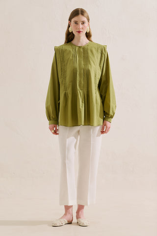 Flowing Tunic With Ruffle Detail Green