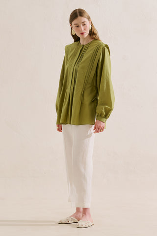 Flowing Tunic With Ruffle Detail Green