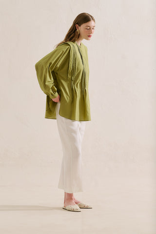Flowing Tunic With Ruffle Detail Green