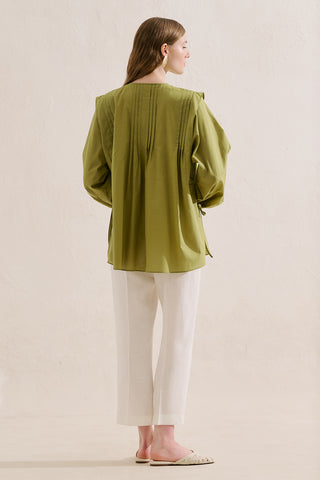 Flowing Tunic With Ruffle Detail Green