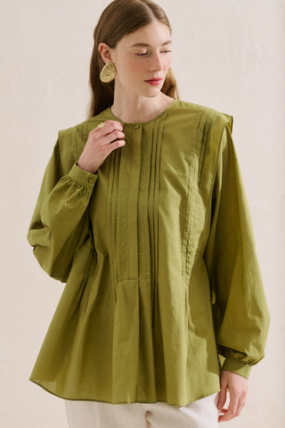 Flowing Tunic With Ruffle Detail Green