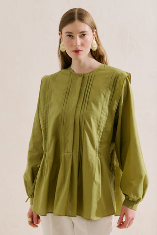 Flowing Tunic With Ruffle Detail Green