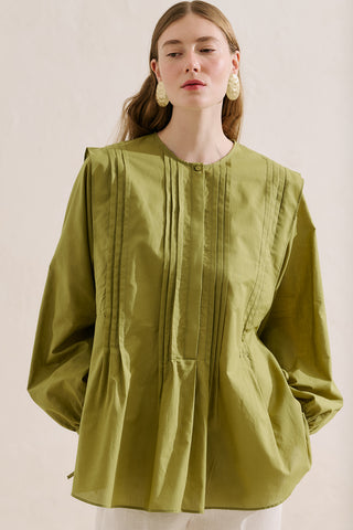 Flowing Tunic With Ruffle Detail Green