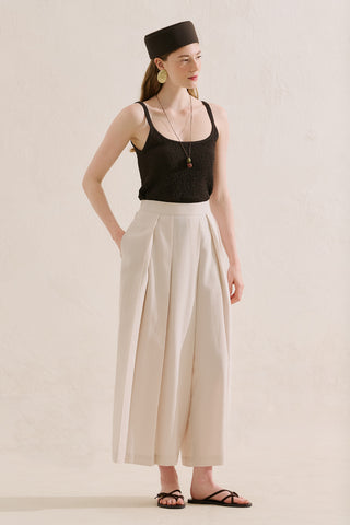 Linen Blend Skirt Effect Trousers Stone