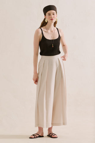 Linen Blend Skirt Effect Trousers Stone