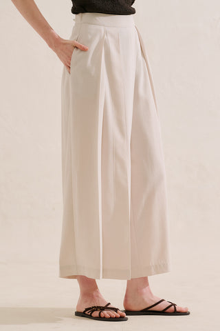 Linen Blend Skirt Effect Trousers Stone