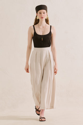 Linen Blend Skirt Effect Trousers Stone