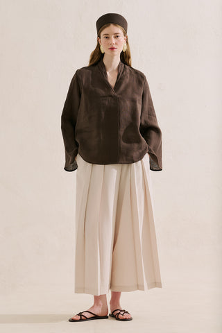 Linen Blend Skirt Effect Trousers Stone
