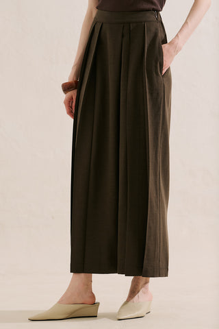 Linen Blend Skirt Effect Trousers Dark Brown