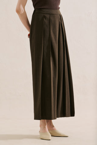 Linen Blend Skirt Effect Trousers Dark Brown
