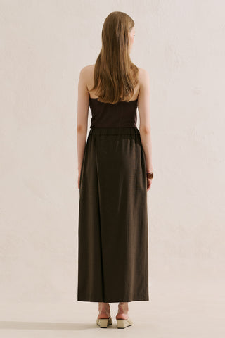 Linen Blend Skirt Effect Trousers Dark Brown