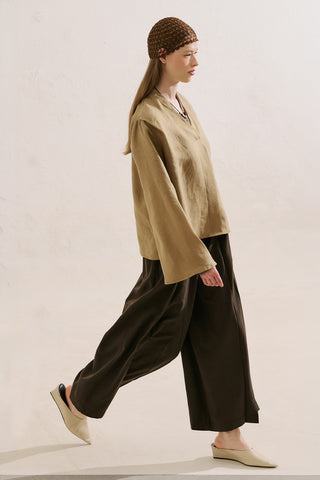 Layered Collar Linen Blouse Sahara