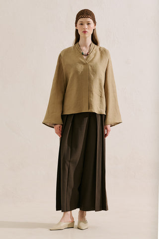 Layered Collar Linen Blouse Sahara