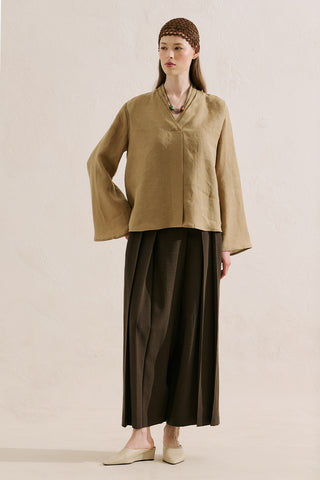 Layered Collar Linen Blouse Sahara
