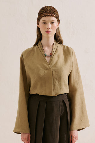 Layered Collar Linen Blouse Sahara
