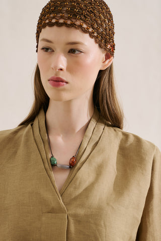 Layered Collar Linen Blouse Sahara