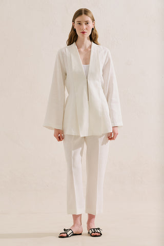 Pleated Linen Kimono Jacket Ecru