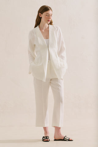 Pleated Linen Kimono Jacket Ecru