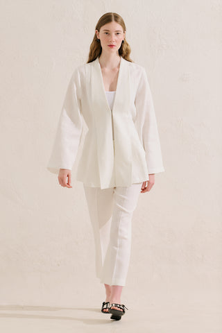 Pleated Linen Kimono Jacket Ecru