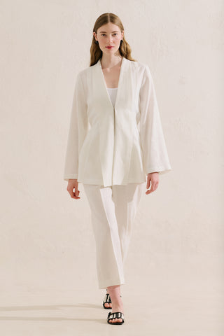 Pleated Linen Kimono Jacket Ecru