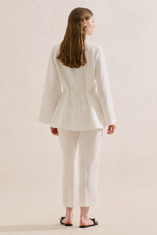 Pleated Linen Kimono Jacket Ecru