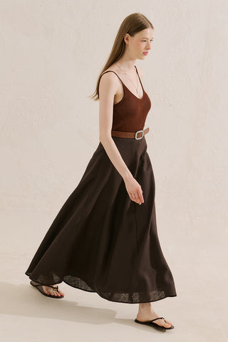 Linen Ruffle Skirt Dark Brown