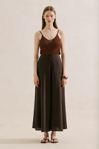 Linen Ruffle Skirt Dark Brown