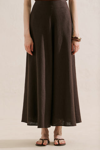 Linen Ruffle Skirt Dark Brown
