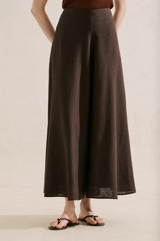Linen Ruffle Skirt Dark Brown
