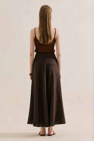 Linen Ruffle Skirt Dark Brown