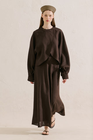 Linen Cape Style Shirt Dark Brown