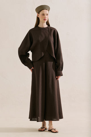 Linen Cape Style Shirt Dark Brown
