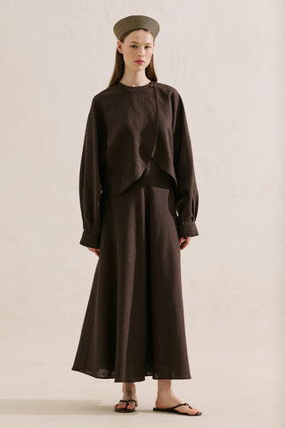 Linen Cape Style Shirt Dark Brown